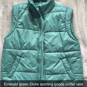 Emerald Green Quilted Puffer Vest with Stand-Up Collar